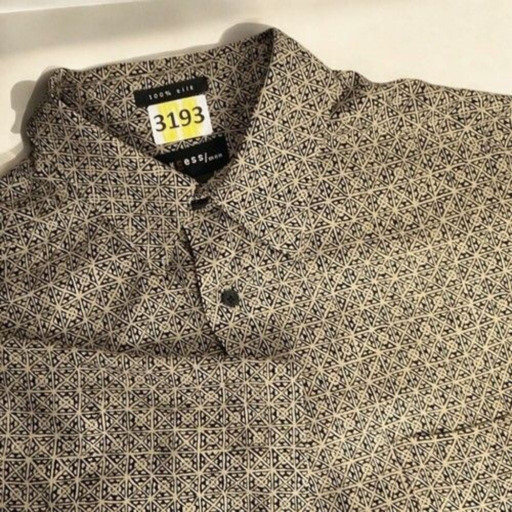 Axcess 100% Silk Short Sleeve Button Up Casual Classic Shirts Men Size Large Tan